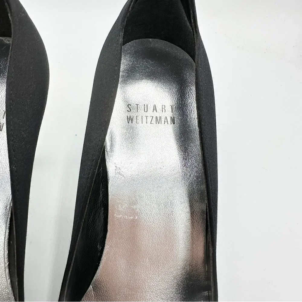 Stuart‎ Weitzman Designer Curvy Black Fabric Heels 8 Formal Pumps 7M